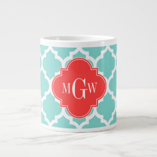 Aqua marokkanisch #5 Coral Red 3 Initial Monogram Jumbo-Tasse