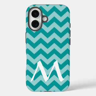 Aqua marokkanische Moods Chevrons mit Monogram iPhone 16 Hülle