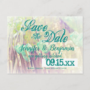 Aqua Mason Jars Fence Post Save the Date Postkarte