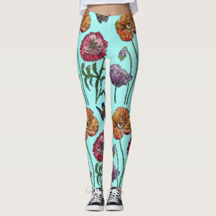 Aqua Medium Poppy Floral Leggings
