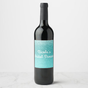 Aqua Meeresblau Glitter Glamour Wein Labels Weinetikett