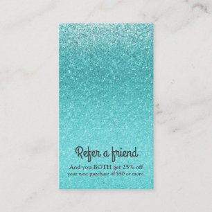 Aqua Meeresblauer Glitter Glanz Glamour Eleganter Empfehlungskarte