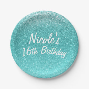 Aqua Meeresblauer Glitter Glanz Party Favor Glam Pappteller