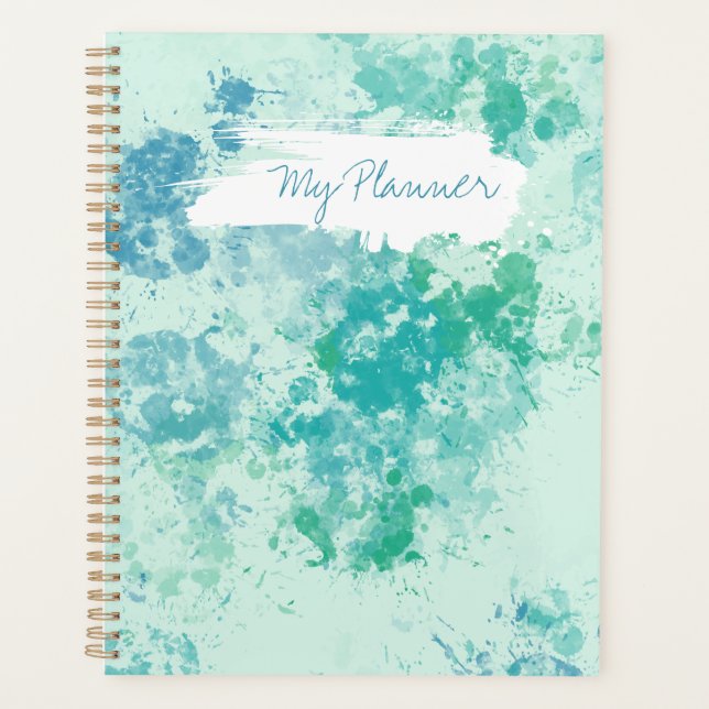 Aqua-Mehrfarben-Splatter-Design-Spiral-Planer Planer (Vorderseite)