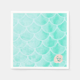 Aqua Mermaid Scales | Seashell | Benutzerdefiniert Serviette