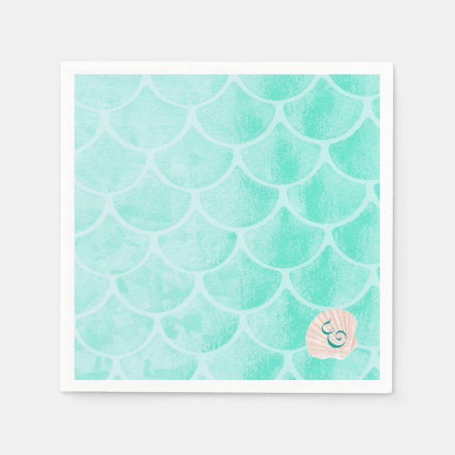 Aqua Mermaid Scales | Seashell | Benutzerdefiniert Serviette (Vorderseite)