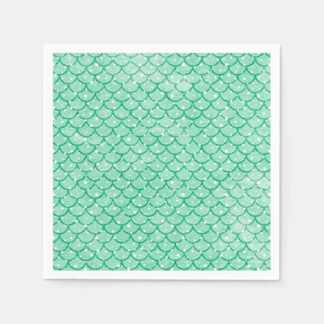Aqua Mermaid Scales Stars Paper Napkins Serviette (Vorderseite)