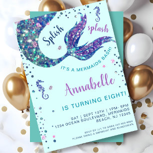 Aqua Mermaid Schwanz Under Sea Birthday Einladung
