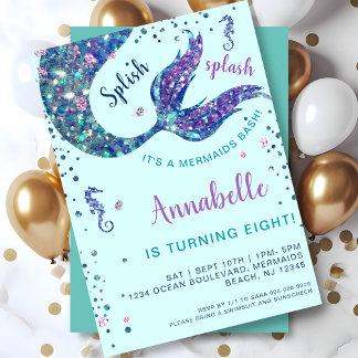 Aqua Mermaid Schwanz Under Sea Birthday Einladung