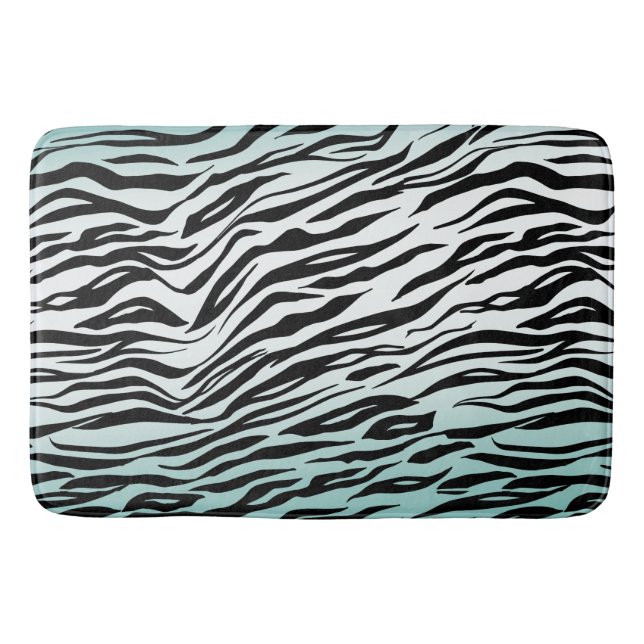 Aqua Mint Black Zebra Print Ombre Badematte (Vorderseite)