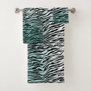 Aqua Mint Black Zebra Print Ombre Badhandtuch Set