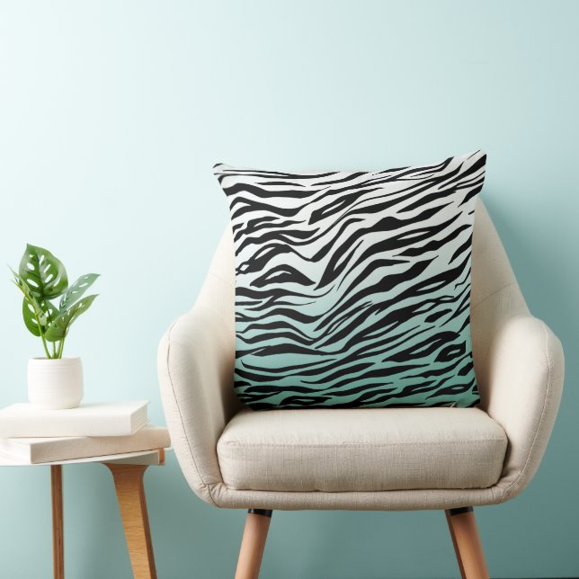Aqua Mint Black Zebra Print Ombre Kissen (Stuhl )