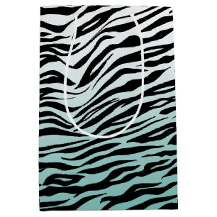 Aqua Mint Black Zebra Print Ombre Mittlere Geschenktüte