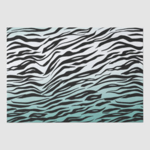 Aqua Mint Black Zebra Print Ombre Seidenpapier