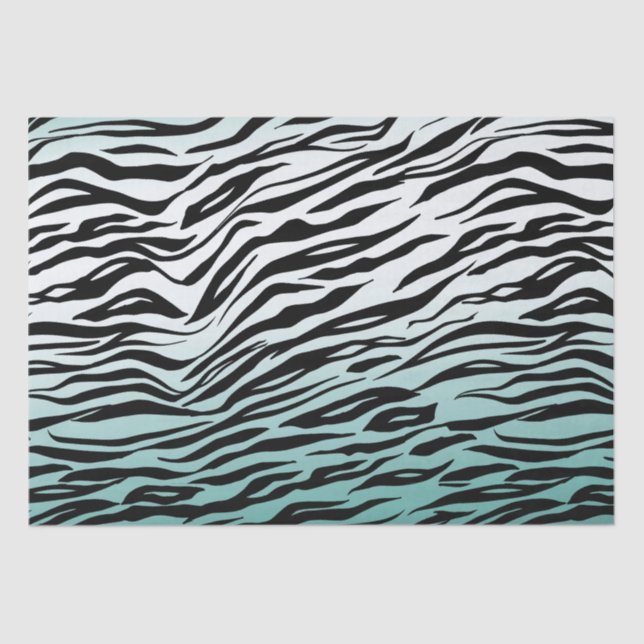 Aqua Mint Black Zebra Print Ombre Seidenpapier (Vorderseite)