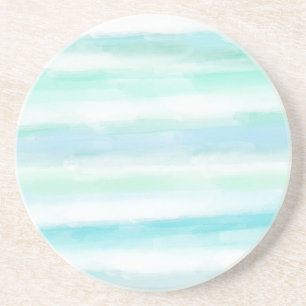 Aqua Mint Blue White Wassercolor Streifen Getränkeuntersetzer