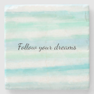 Aqua Mint Blue White Wassercolor Streifen Steinuntersetzer