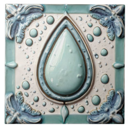 Aqua Mint Blue & White Water Drop Bad Fliese