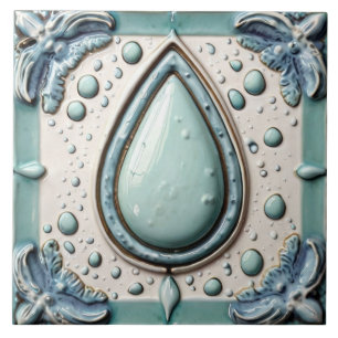 Aqua Mint Blue & White Water Drop Bad Fliese