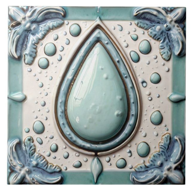 Aqua Mint Blue & White Water Drop Bad Fliese (Vorderseite)
