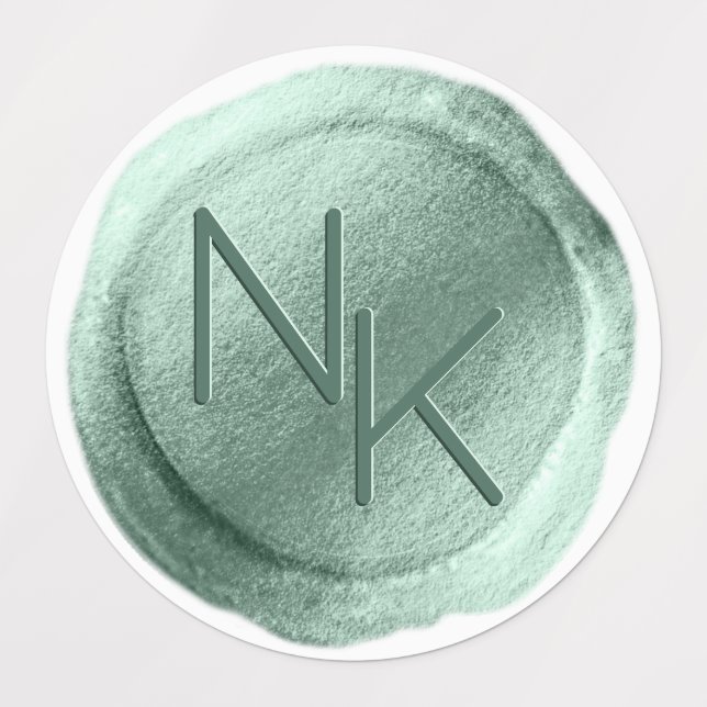 Aqua Mint Foil Wax Siegel Initials Wedding Monogra Etiketten (Design 1)
