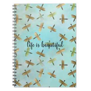 Aqua Mint Gold Dragonfis Wasserfarbe personalisier Notizblock