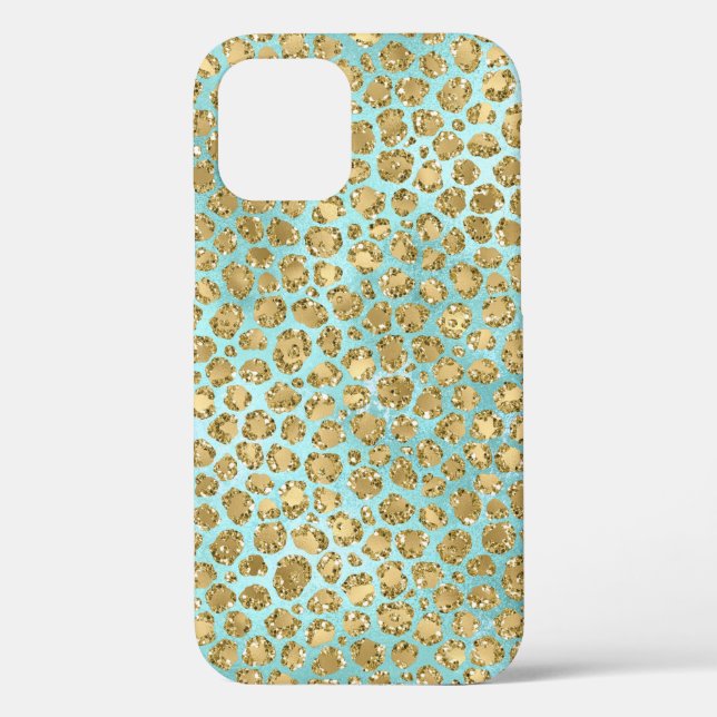 Aqua Mint Gold Glitz Glitzer Leopard        Case-Mate iPhone Hülle (Rückseite)