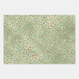Aqua Mint Gold Glitz Glitzer Leopard Geschenkpapier Set
