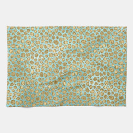 Aqua Mint Gold Glitz Glitzer Leopard  Geschirrtuch
