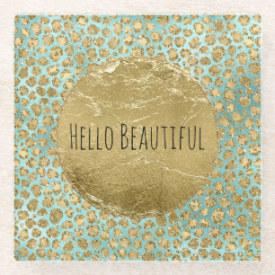 Aqua Mint Gold Glitz Glitzer Leopard Glasuntersetzer