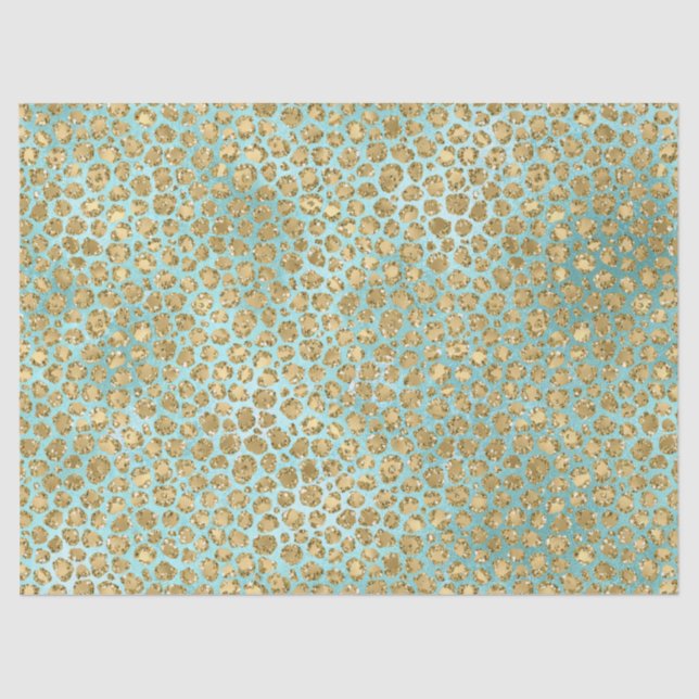 Aqua Mint Gold Glitz Glitzer Leopard      Seidenpapier (Vorderseite)