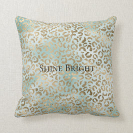 Aqua Mint Gold Glitz Sparkle Leopard Print Kissen