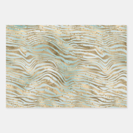 Aqua Mint Gold Glitz Sparkle Zebra Print Geschenkpapier Set