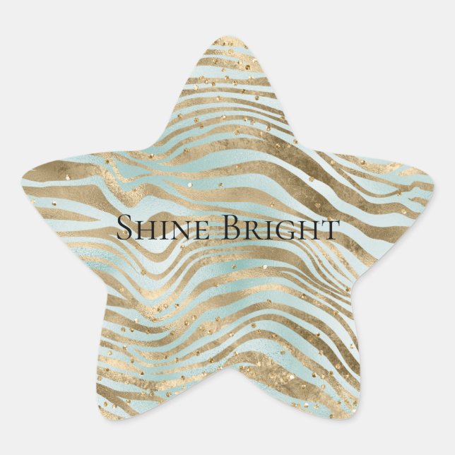 Aqua Mint Gold Glitz Sparkle Zebra Print Stern-Aufkleber (Vorderseite)