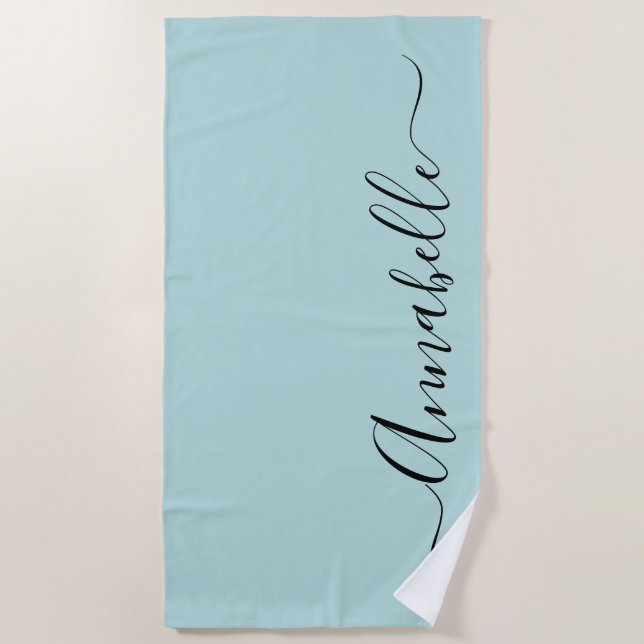 Aqua Mint Green Personalisiert Name Badetuch (Vorderseite)