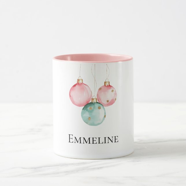 Aqua Mint Pink Gold Dots Weihnachtsschmuck Name Tasse (Zentrum)