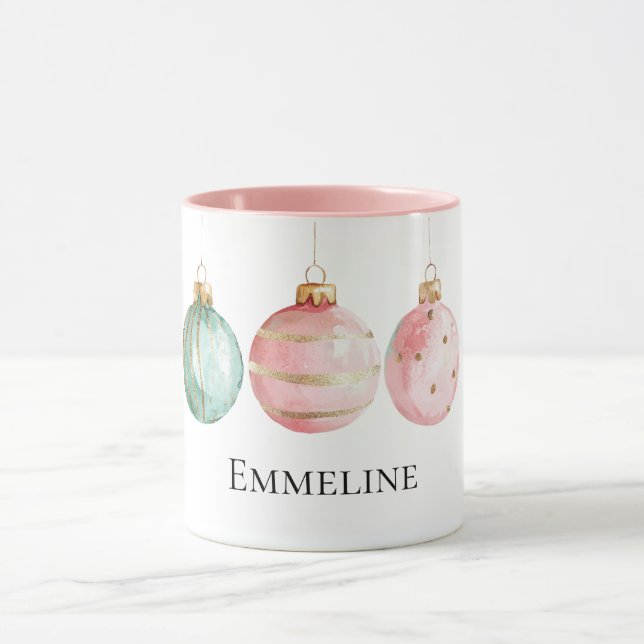 Aqua Mint Pink Gold Weihnachtsschmuck Name Tasse (Zentrum)