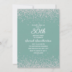 Aqua Mint Silber Diamant Glitter 30. Geburtstag  Einladung