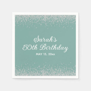 Aqua Mint Silber Glitter 50. Geburtstag Serviette