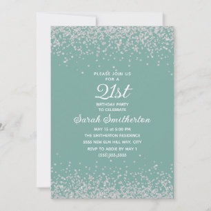 Aqua Mint Silver Diamond Glitzer 21. Geburtstag Einladung