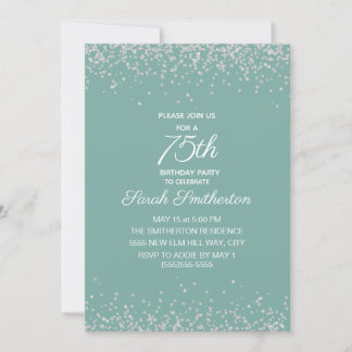 Aqua Mint Silver Diamond Glitzer 75. Geburtstag Einladung