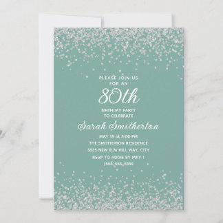 Aqua Mint Silver Diamond Glitzer 80. Geburtstag Einladung