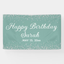 Aqua Mint Silver Diamond Glitzer Happy Birthday Banner