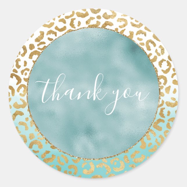 Aqua Mint Watercolor Gold Leopard Print Runder Aufkleber (Vorderseite)