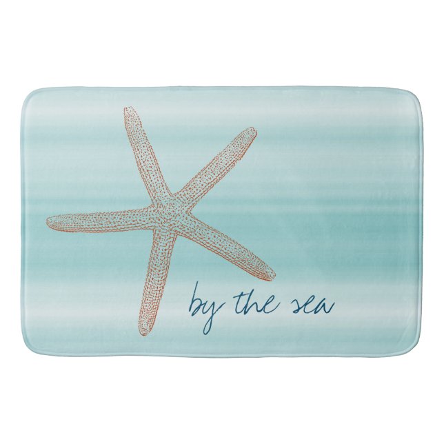 Aqua Mint White Beach Vibes Starfish       Badematte (Vorderseite)