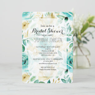 Aqua Mint White Cream Gold Rose Brautparty Einladung