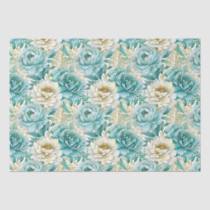Aqua Mint White Floral Wedding Seidenpapier