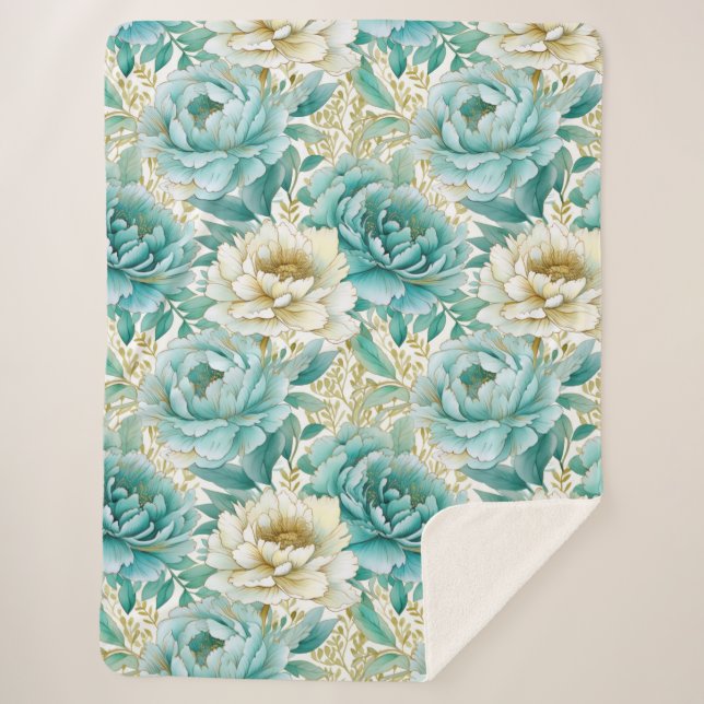 Aqua Mint White Floral Wedding Sherpadecke (Vorderseite)