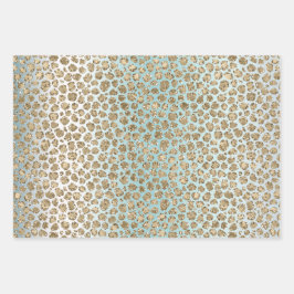 Aqua Mint White Gold Glitzer Leopard Geschenkpapier Set