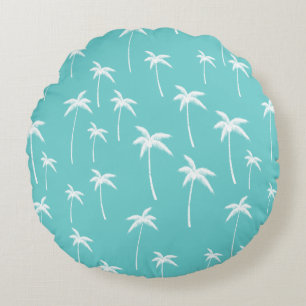 Aqua Mint White Palm Trees Rundes Kissen
